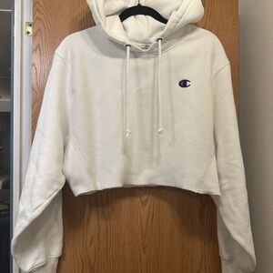 Champion Women's White Cropped Hoodie